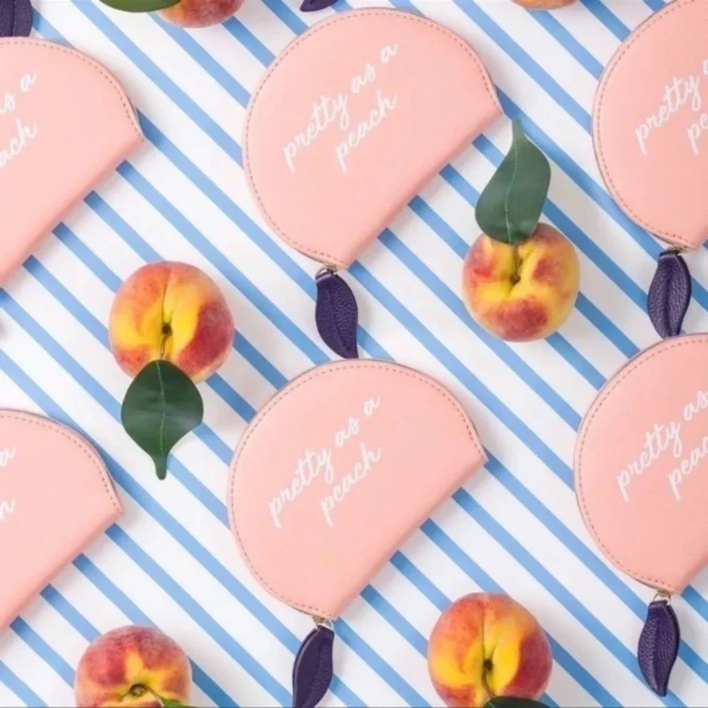 🆕Draper James🆕Pretty as a Peach🍑Zippered Cosmetic Bag🍑Blue Stripe NWT